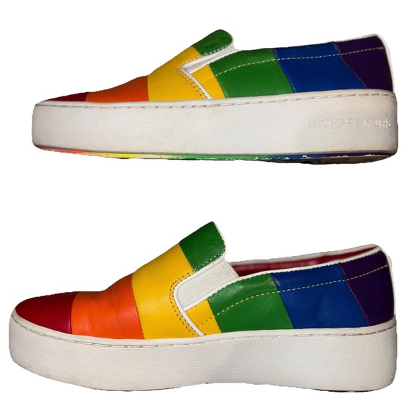 Michael Kors Dylan Rainbow Womens 5.5 leather slip on‎  Pride shoes sneakers - Picture 7 of 11